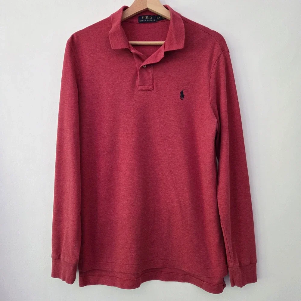 Polo Ralph Lauren Polo Shirt Red Long Sleeve Cotton Mens Medium